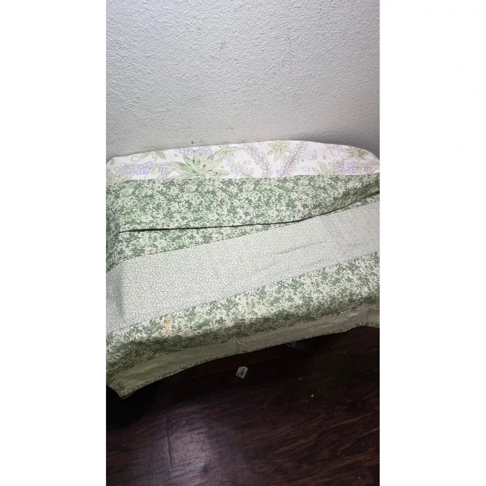 Handmade Patchwork Quilt Kids‎ Set Floral Paisley Multi Color Green White 2pc